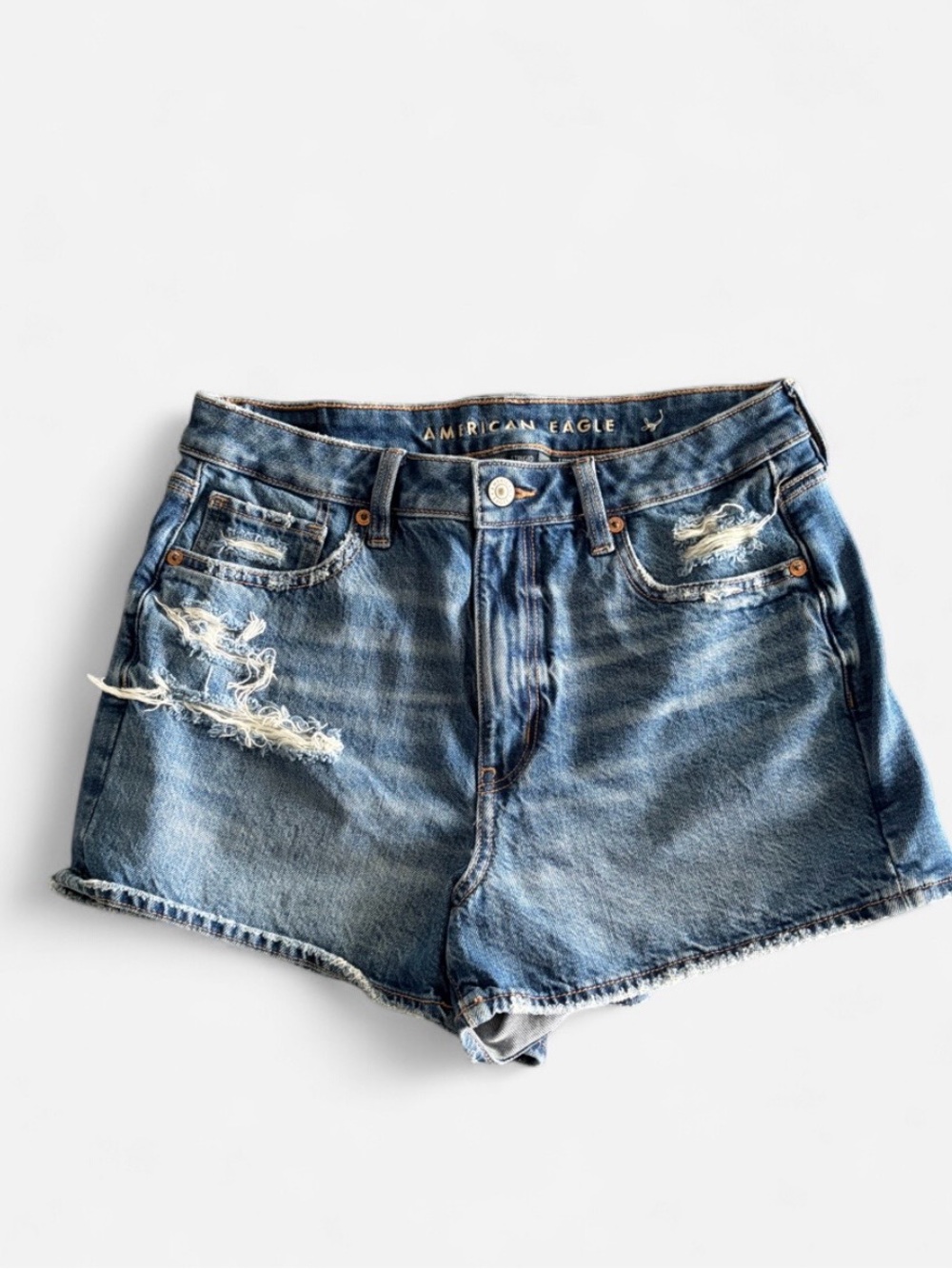 American Eagle Outfitters Mid Blue Distressed Denim Cutoff Shorts